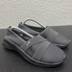 Puma Softfoam Womens 6 Slip On Sneakers Gray‎ Cross Strap Shoes Walking Comfort